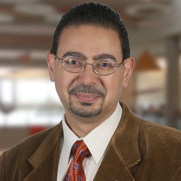 khaled-sallam.jpg Headshot of man with black hair, short goatee and glasses in brown suit with blurred indoor background